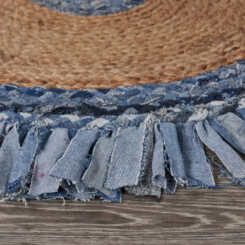 Sevita Organic Jute Braided Area Rug, Denim Blue and Natural
