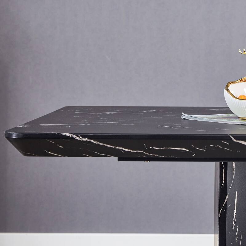 Roomfitters Modern Dining Table with Black Marble Look MDF Top for Elegant Dining or Entertaining Guests, Black