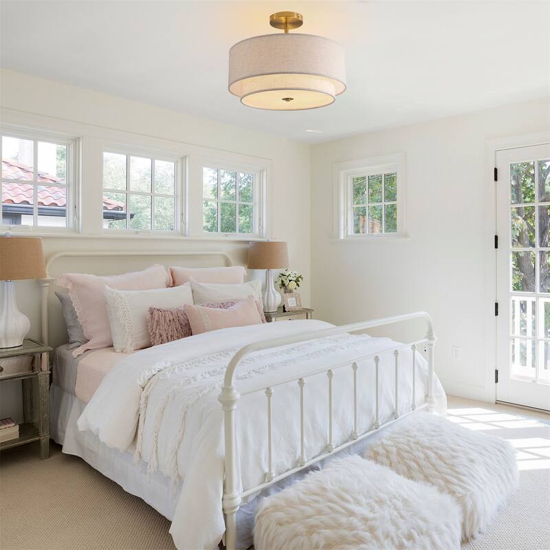 15" Modern Ceiling Light, Fabric Upholstered, Flush-Mount Fixture (Bulb Not Included)