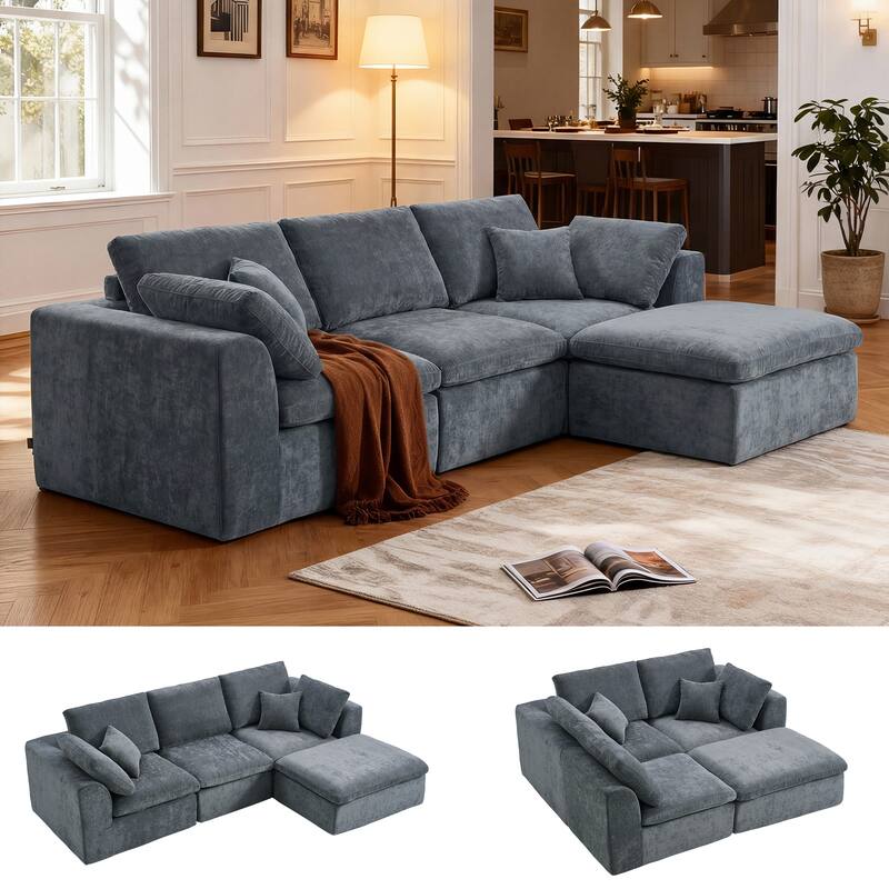 Modern L-Shaped Sectional Sofa with Chaise Lounge,Compressed Sectional Sofa Modern Minimalist Style Corduroy Couch