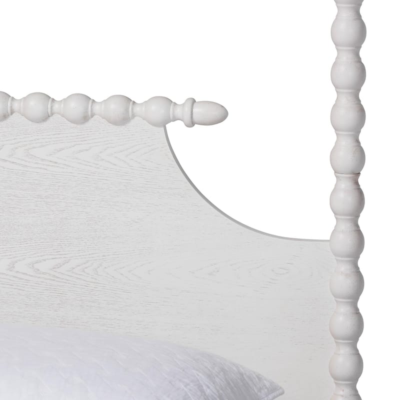 Caliana Bobbin Four-Poster Platform Bed - Wooden Bed Frame with Turned Spindle Posts and Panel Headboard, Vintage-Inspired Style