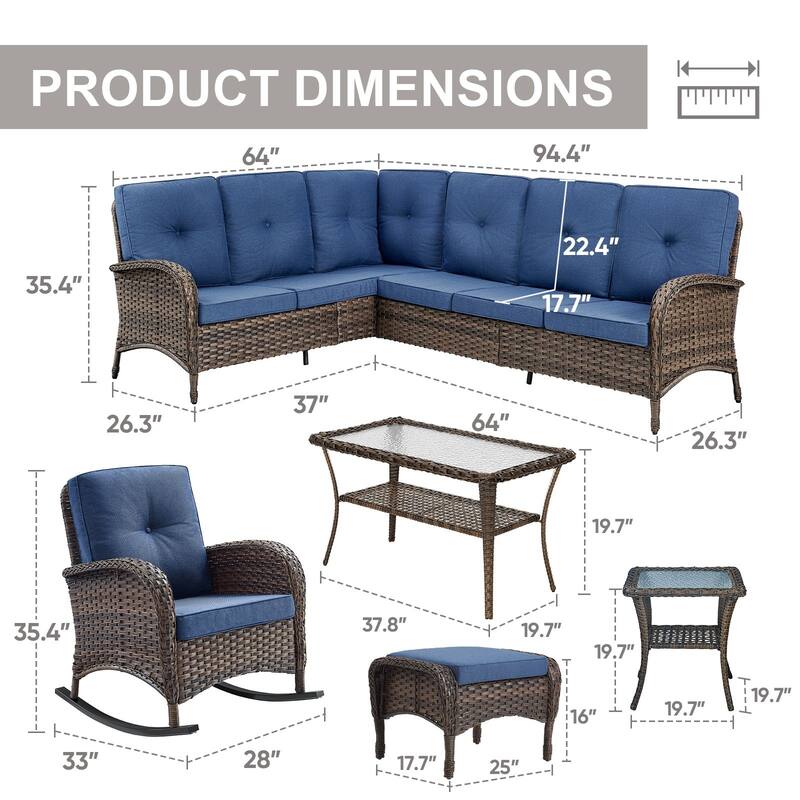 Gymojoy L-Shaped Outdoor Sectional Sofa Set, PE Wicker Couch with Water-Resistant Olefin Cushions
