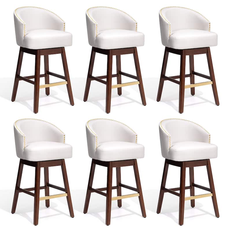 Bar Stools PU Leather / Linen Fabric Upholstered Solid Wood Swivel Barstool Set of 2/4