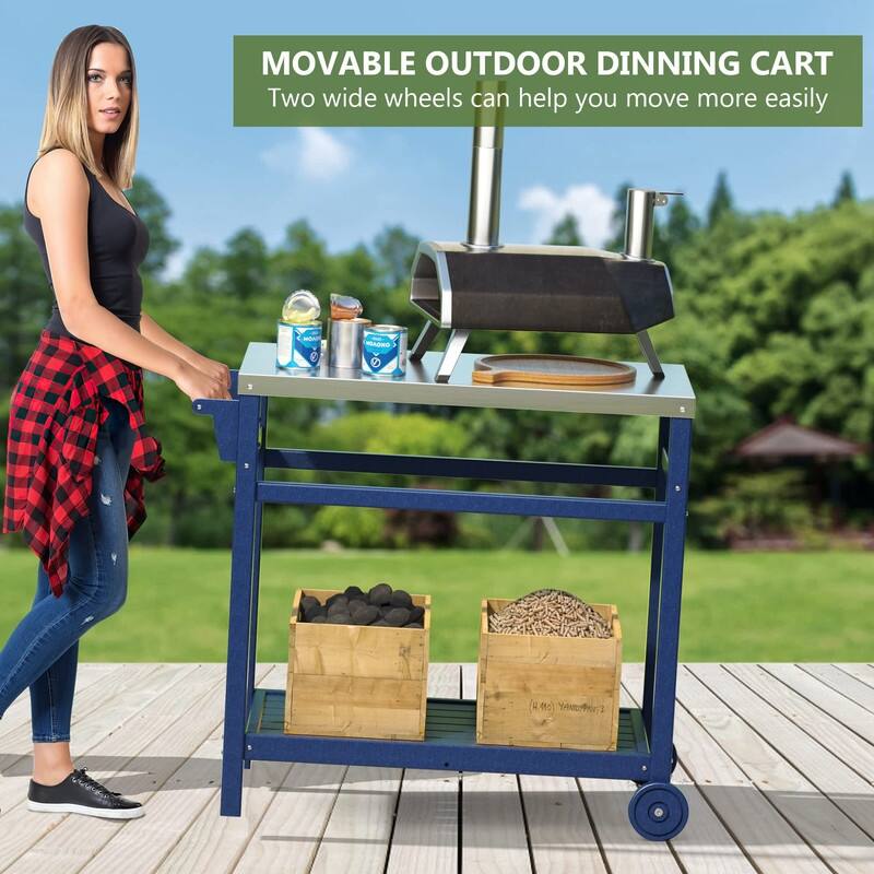 TORVA HDPE Portable Outdoor Grill Table,Grill Cart with Stainless Steel Top&3-Shelf Storage for BBQ Prep Table - N/A