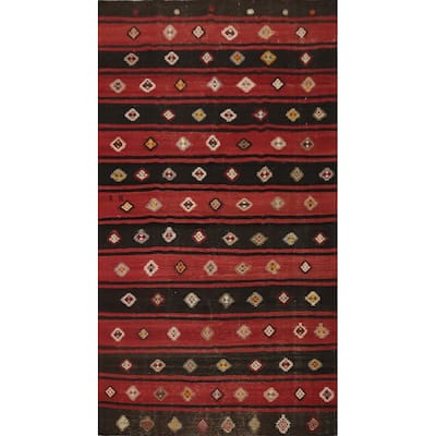 Hand Woven Oriental 100% Wool Carpet Southwestern Tribal Red Kilim Area Rug - 9' 7'' X 5' 5''