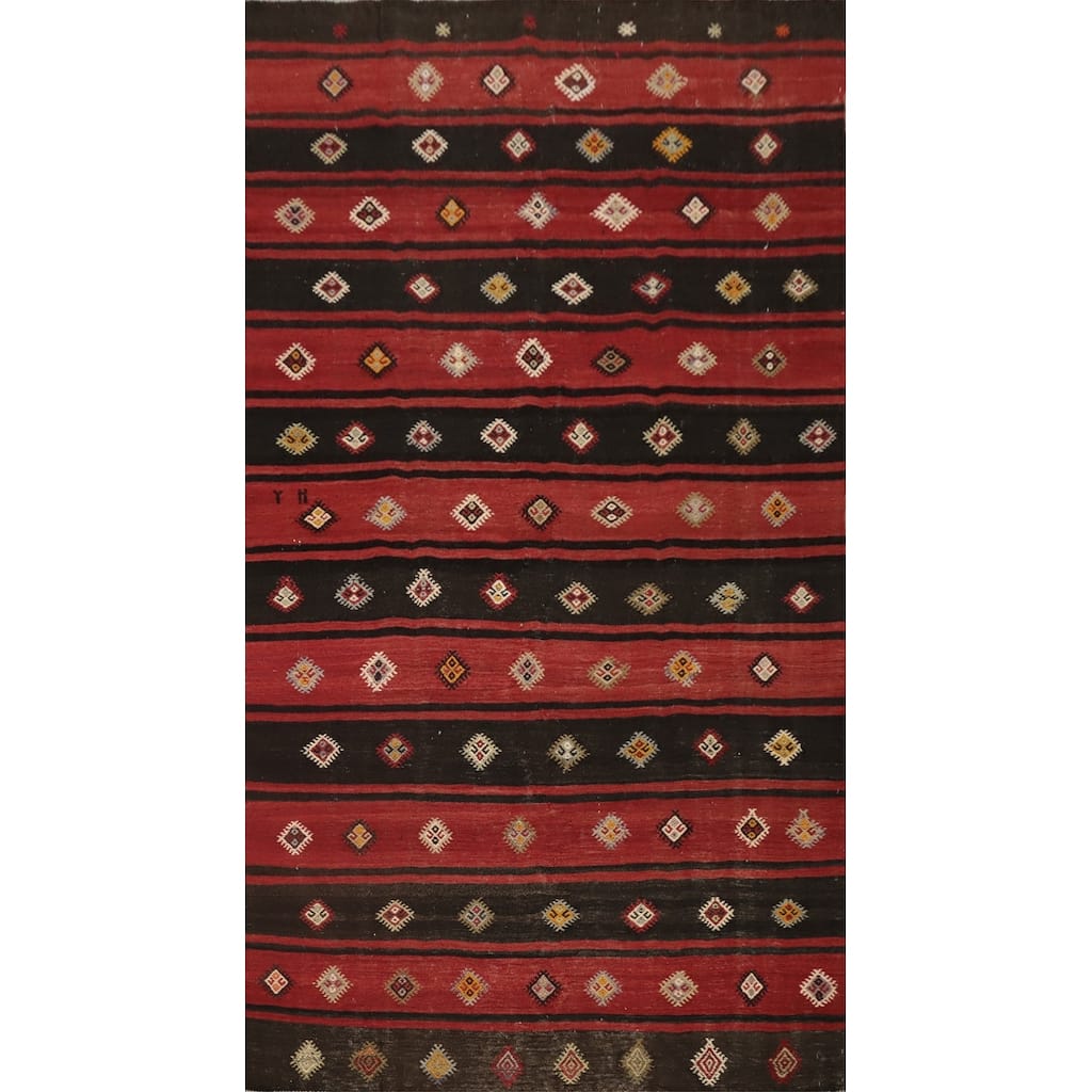 Hand Woven Oriental 100% Wool Carpet Southwestern Tribal Red Kilim Area Rug - 9' 7'' X 5' 5''
