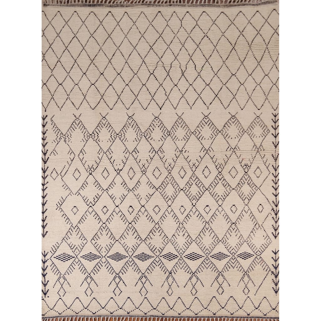 Earth Tone Trellis Moroccan Area Rug Handmade Wool Carpet - 8'1" x 9'6"