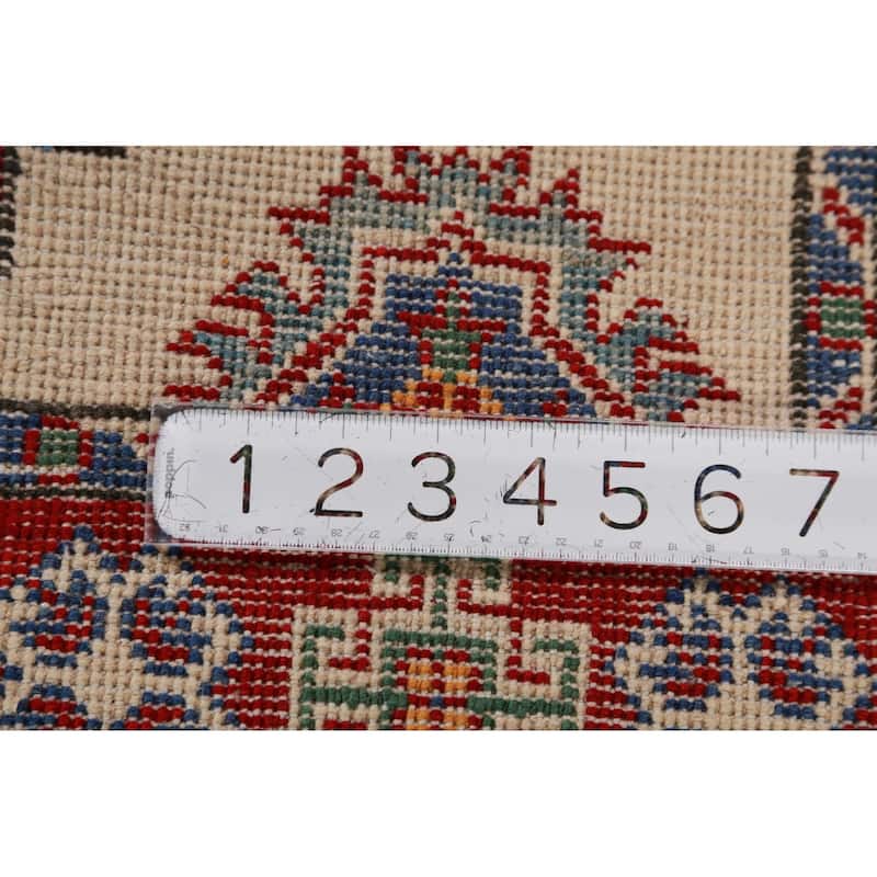 Ivory Kazak Foyer Rug Hand-Knotted Geometric Wool Carpet - 2'8"x 4'2"