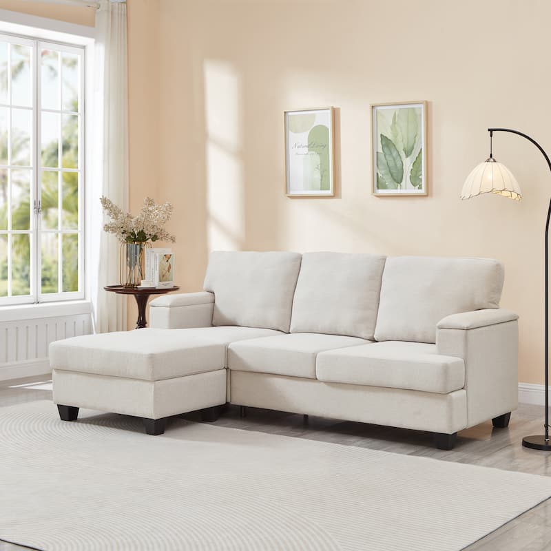 L-shaped Chaise Sectional Sofa with Movable Ottoman, Hidden Storage in Armrests & Seats, Storage Couches with Thick Cushions