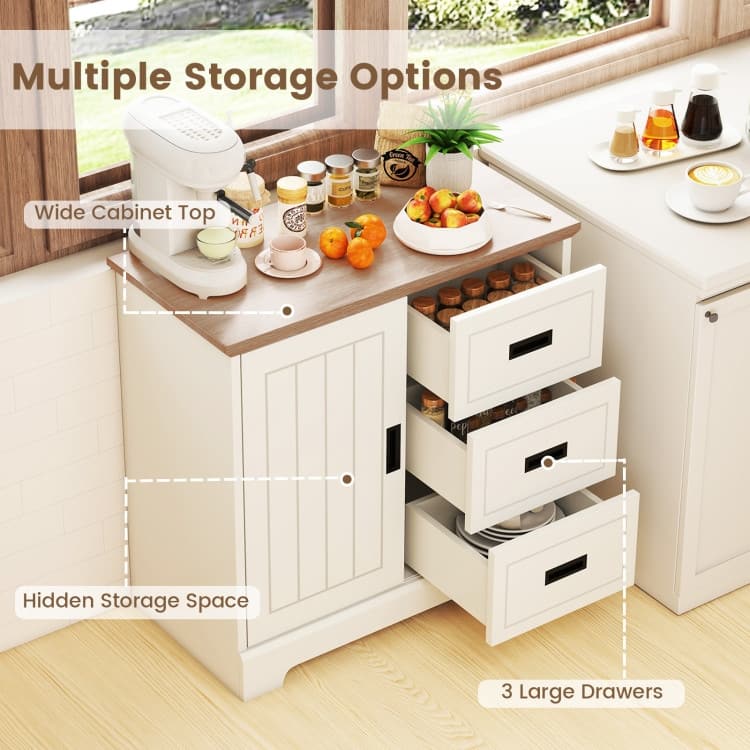 White Engineered Wood Farmhouse Sideboard with Sliding Doors and Drawers - 31.5" x 15.5" x 30.5"