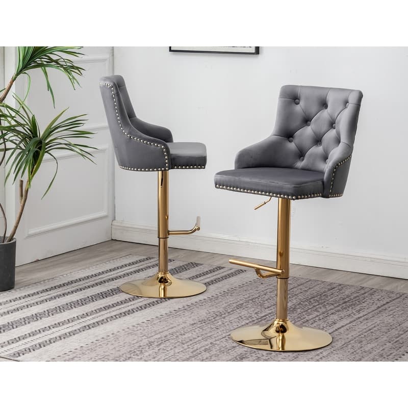 Best Master Furniture Adjustable Swivel Bar Stools with Gold Base (Set of 2)