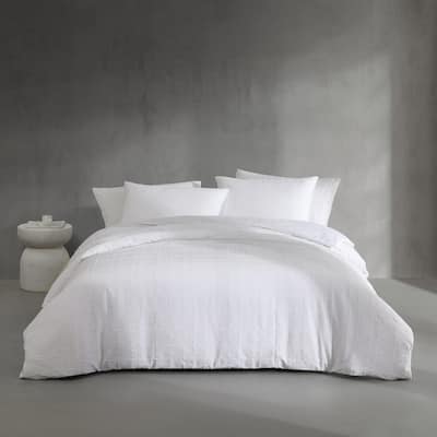 Calvin Klein Puckered Grid White Duvet Cover Set