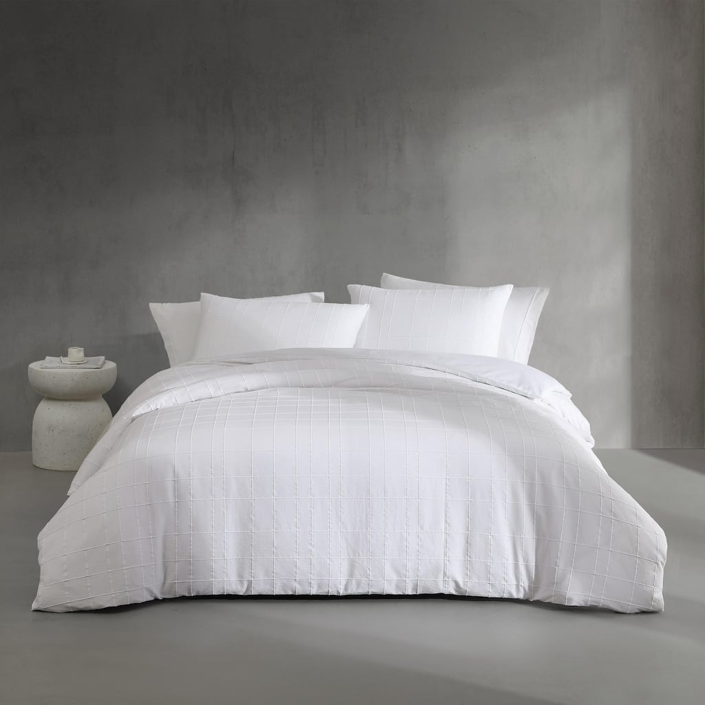 Calvin Klein Puckered Grid White Duvet Cover Set