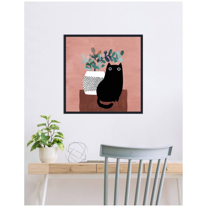 Kate and Laurel AR Black Cat No. 17 by Planet Cat Framed Canvas Wall Art Print