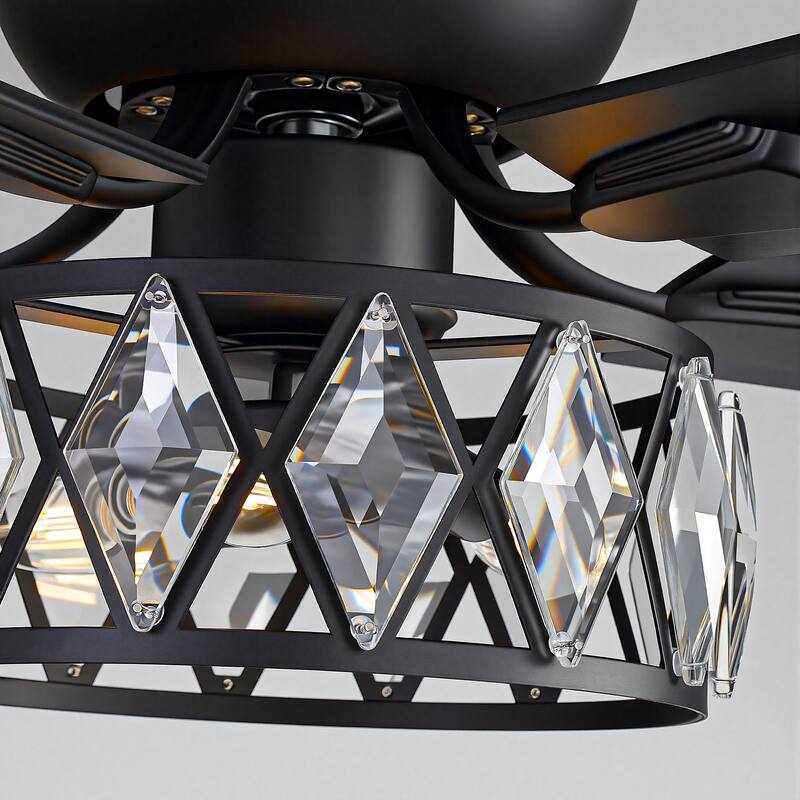 52" Flush Mount 5-Blade Modern Crystal Indoor Ceiling Fan with Light Kit and Remote