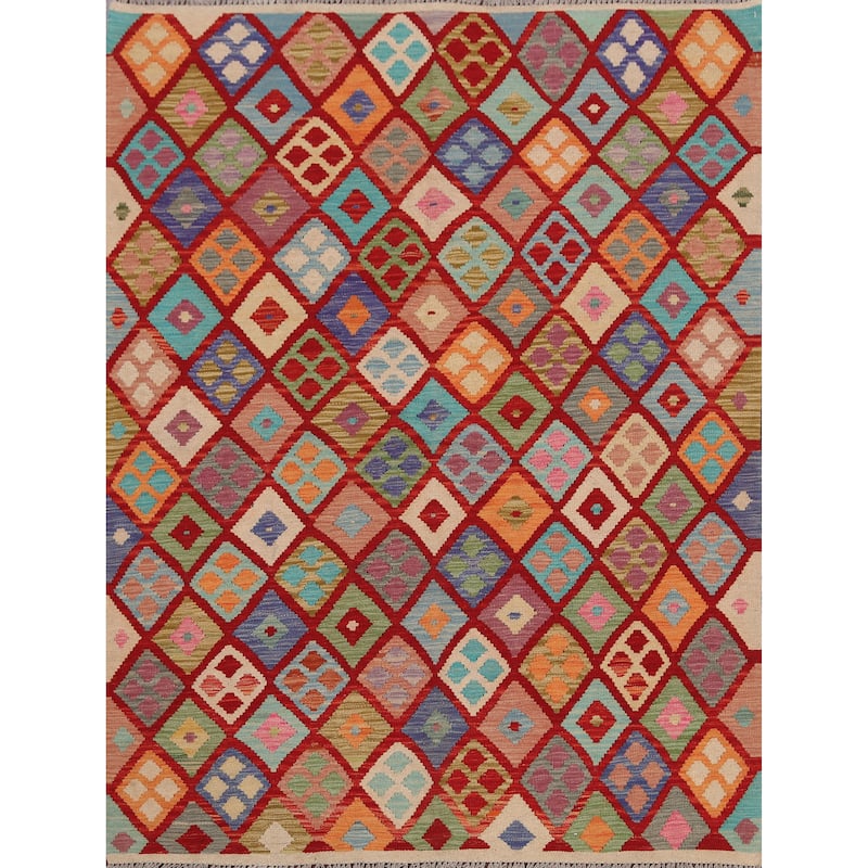 Geometric Kilim Oriental Home Decor Area Rug Wool Hand-woven - 5'2" x 6'4"