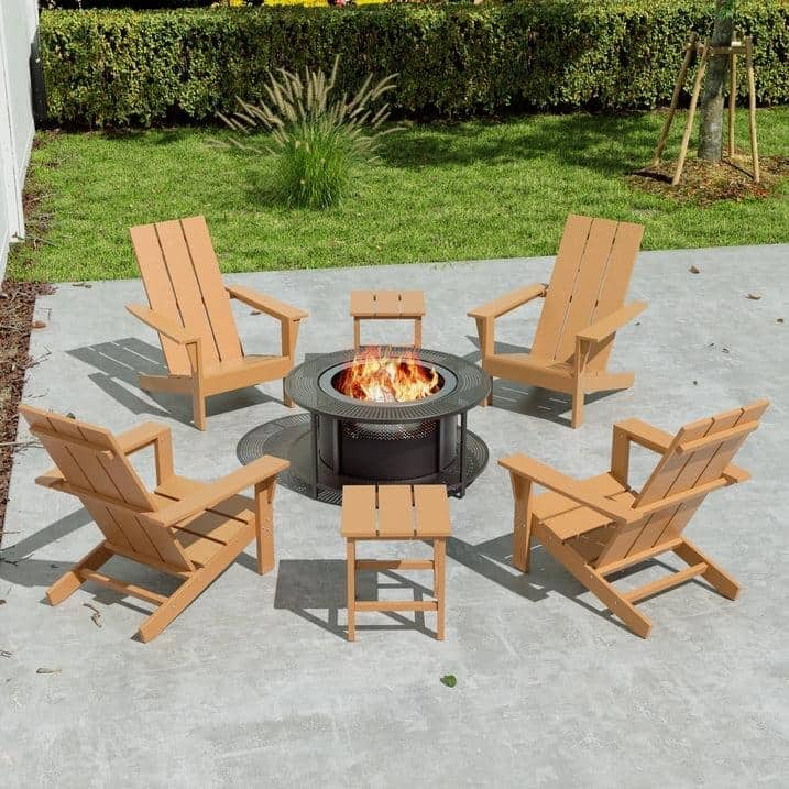 Kullavik 7-piece Adirondack Chair and Smokeless Fire Pit Table Set - SAND