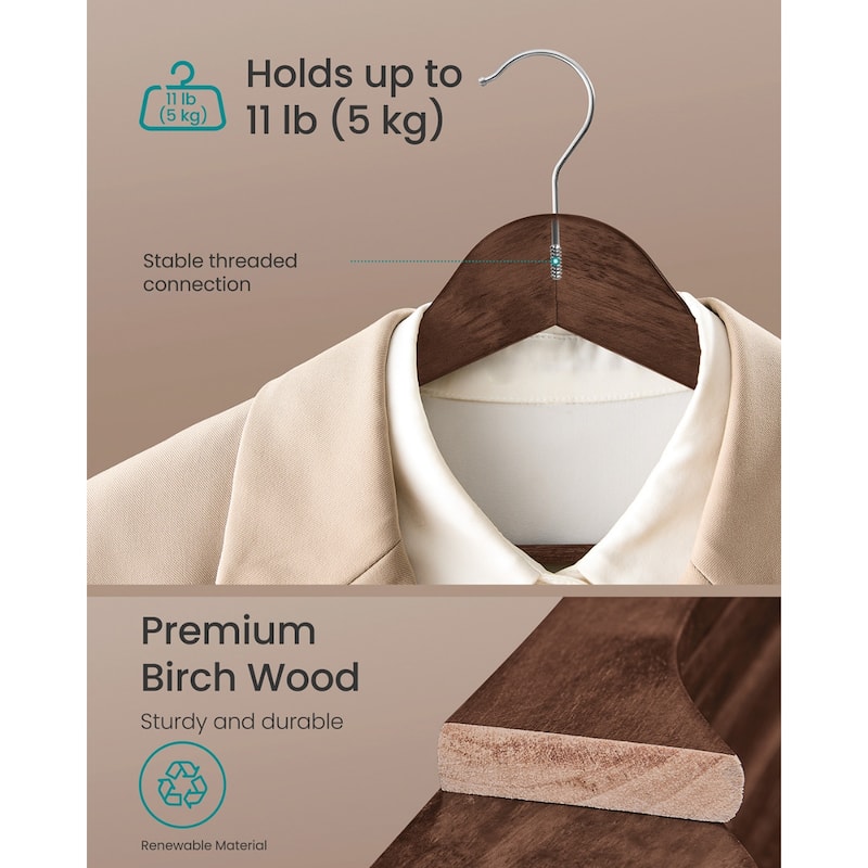 Birch Wood Hangers with Metal Hooks, Slim Design, and 360 Swivel