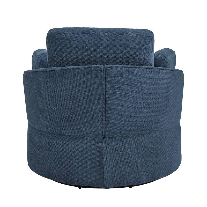 Upholstered Swivel Barrel Accent Chair Metal Frame with Flared Arms and Pillows