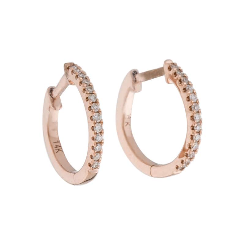 Joelle Collection Diamond Huggie Earring - 14K Gold Earrings 1/10 CTTW U-Shaped Hoops With Certified Diamonds