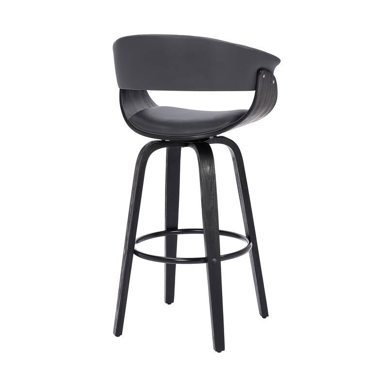 Julyssa Mid-Century Modern Faux Leather and Wood Swivel Bar or Counter Stool