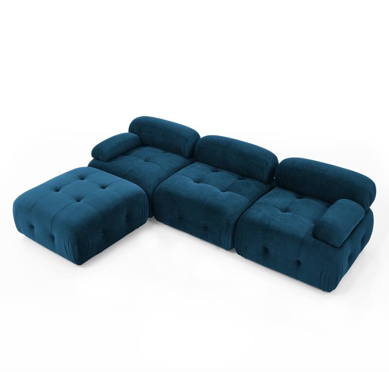 Blue 93" Modular L-Shaped 4-Seater Sofa with Reversible Ottoman