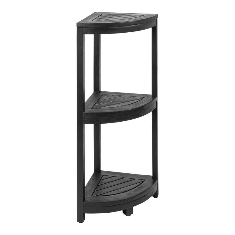 33" Sela 3-Tier Acacia Wood Freestanding Bathroom Corner Shelf - Black