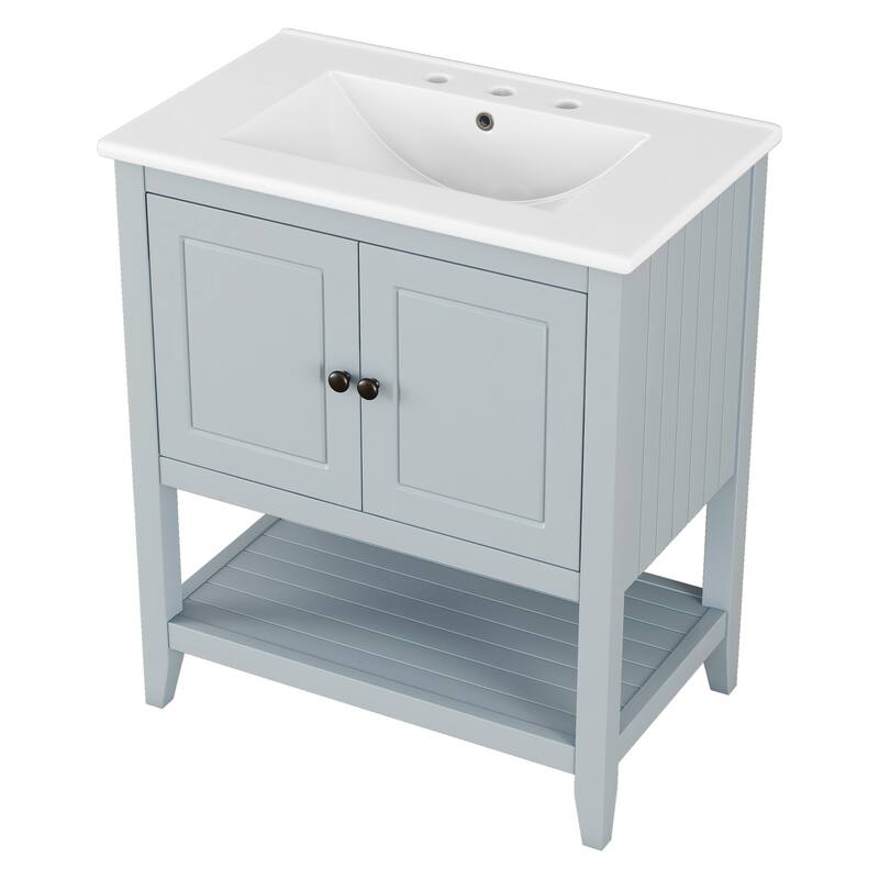 Bathroom Vanity with Sink, Bathroom Storage Cabinet with 2 Soft Closing Doors and Door Shelf, Bathroom Cabinet with Open Shelf
