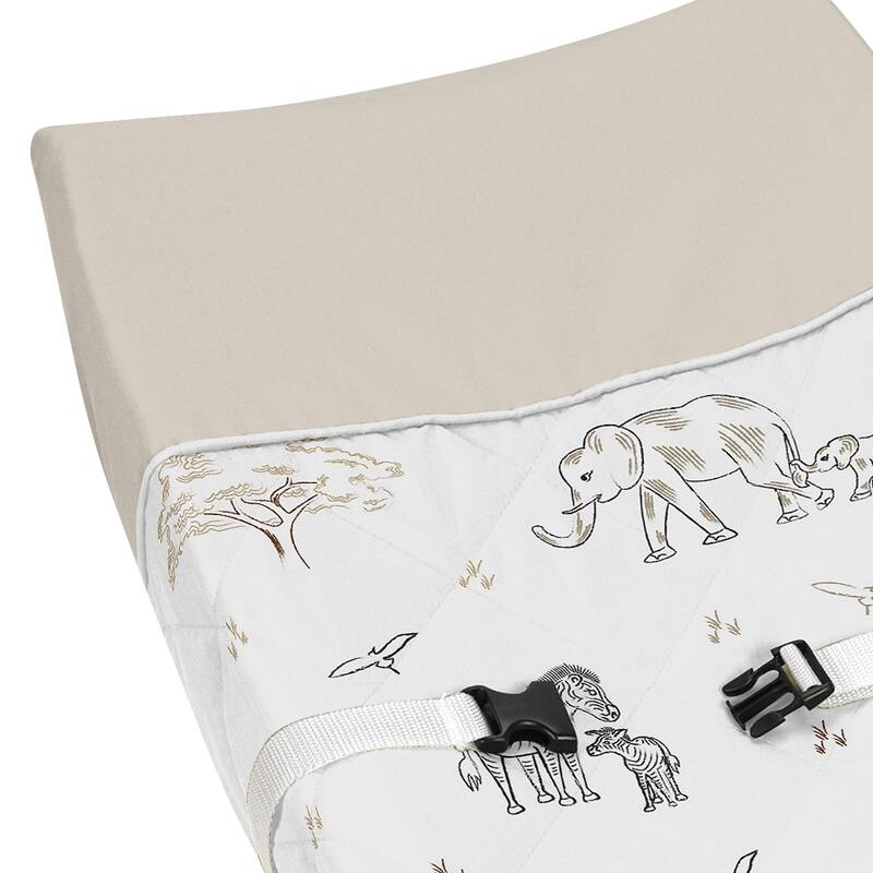 Jungle Safari Animals Boy Girl Changing Pad Cover Taupe Black and White Gender Neutral Elephant Giraffe Wildlife Adventure Zebra