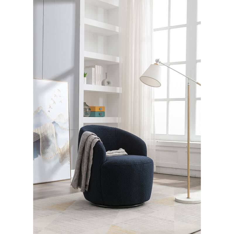 Swivel Accent Armchair Teddy Fabric Upholstered Barrel Chair with Black Point Round Swivel Metal Base