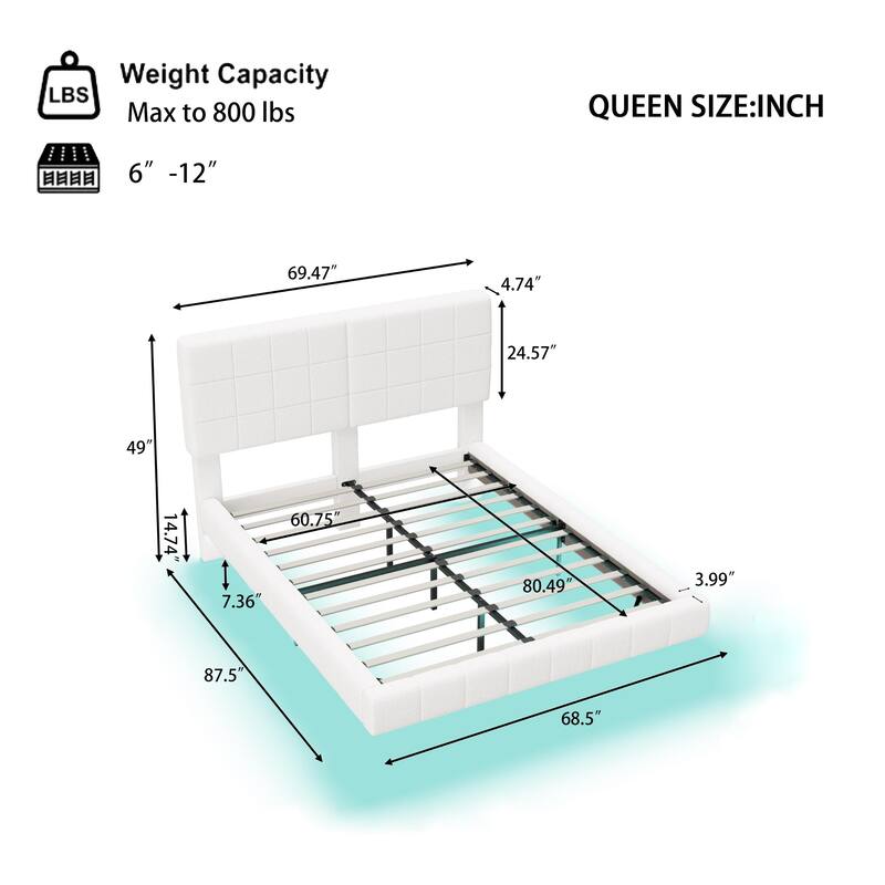 Roomfitters White Boucle Floating Bed Frame with LED Atmosphere Lighting