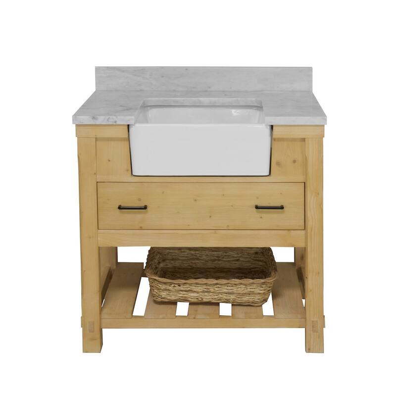 KitchenBathCollection Charlotte 36" Farmhouse Bathroom Vanity with Carrara Marble Top
