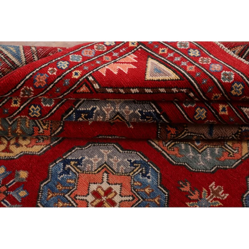 All-Over Red Kazak Oriental Area Rug Hand-Knotted Wool Carpet - 6'7" x 9'7"
