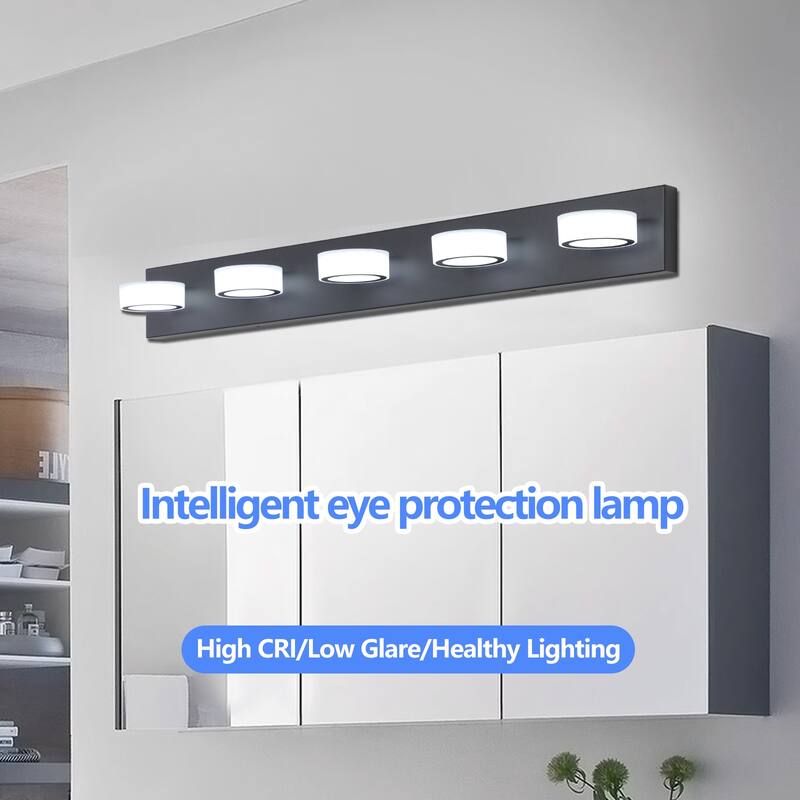 37" Modern 5-Light LED Vanity Light Fixture - with Acrylic Light Shades - Energy-Efficient Bathroom Wall Sconce