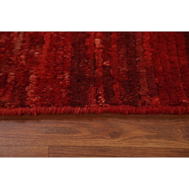Hand Knotted Oriental 100% Wool Carpet Modern Stripe Red Moroccan Area Rug - 6' 4'' X 5' 2''