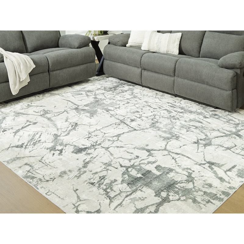 Signature Design by Ashley Tobinbury Gray/Ivory Washable Area Rug - 96" W x 120" D x 0.2" H