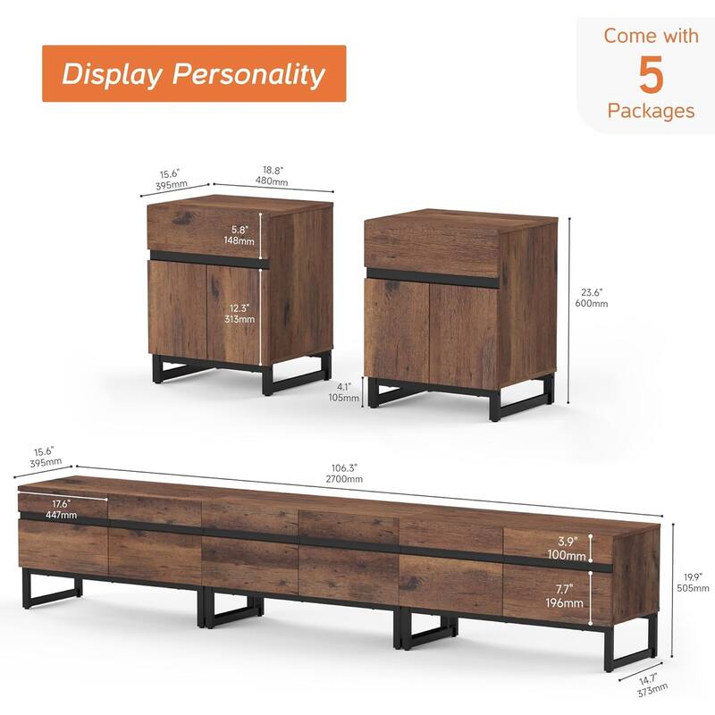 WAMPAT TV Stand and End Table Set of 3