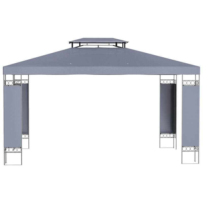 10'x13' Double Roof Patio Gazebo with Steel Frame & Screen, Gray Outdoor Canopy Shelter for Garden/Backyard