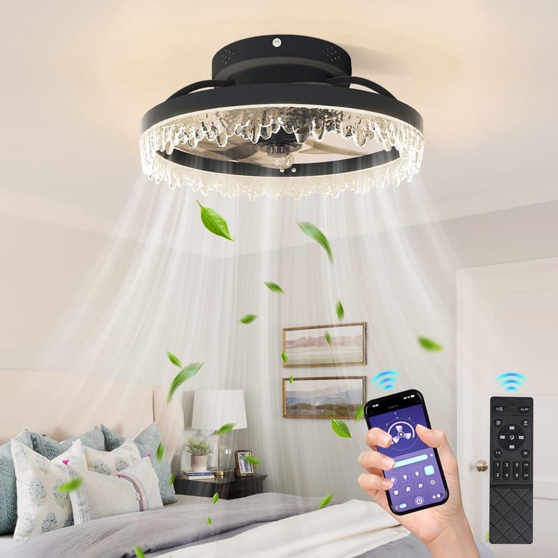 Smart LED Ceiling Fan Light Flush Mount, Dimmable with Remote Timer
