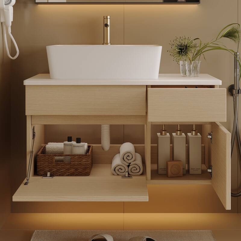 Floating Single Small Bathroom Vanity with Sink