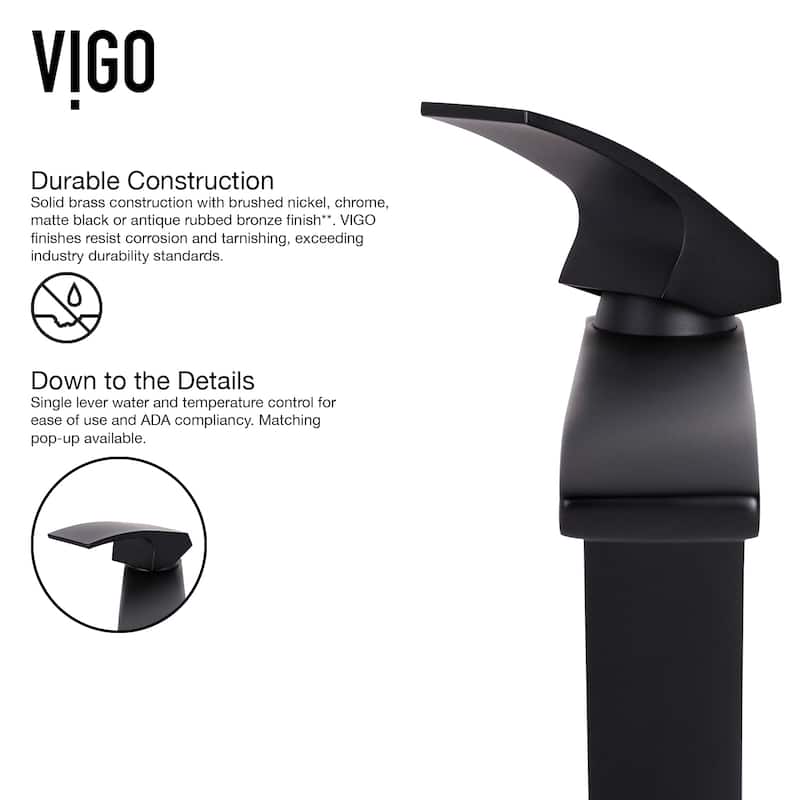 VIGO Blackstonian 12" H Single Handle Single Hole Bathroom Vessel Faucet in Matte Black