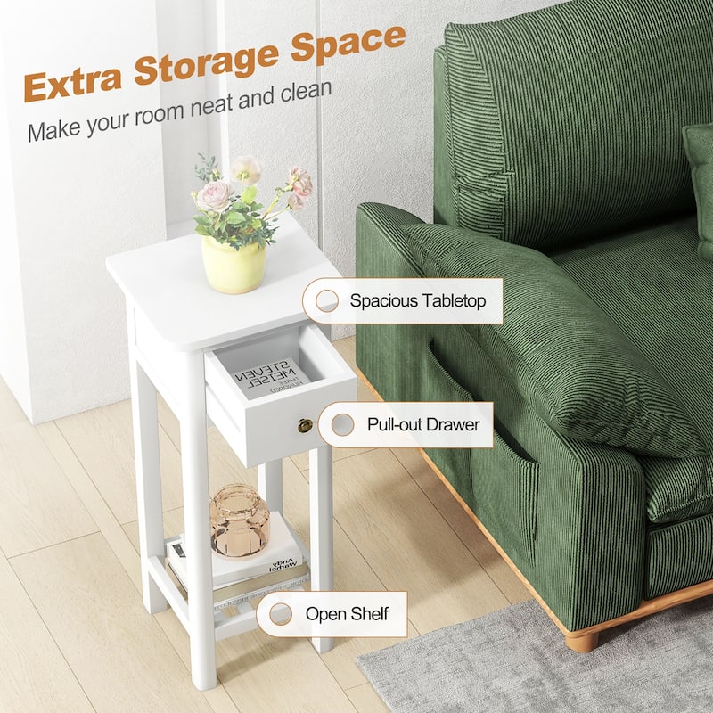 Gymax Solid Wood Side Table Rectangular 2PCS Sofa Side Table w/ Acacia
