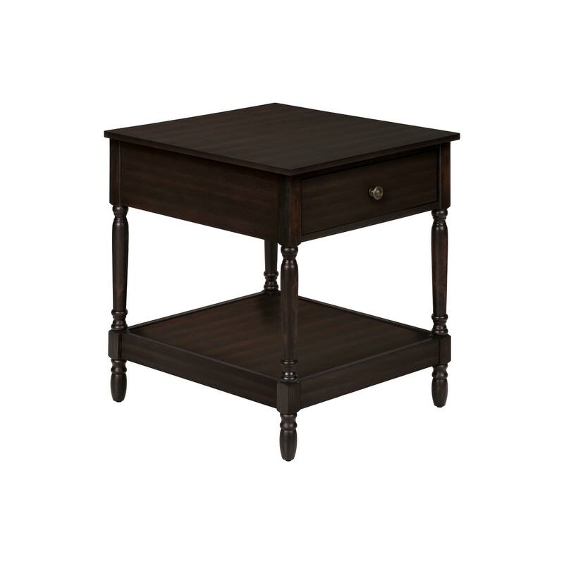 Traditional 2 Tier Accent Table, Square End Table Side Table for Living Room, Nightstand for Bedroom, Brown Veneer - Walnut