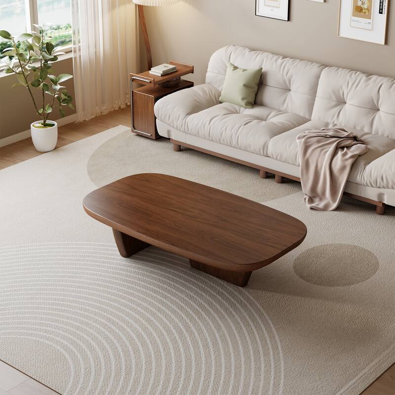 51" Modern Coffee Table with Two Legs,Solid Wood Veneer, Retangular Coffee Table for Living Room