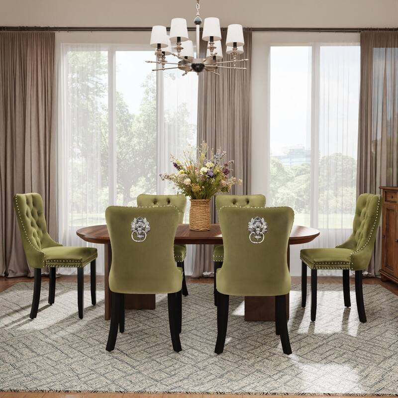 High-end Tufted Velvet Upholstered Nailhead Dining Chair Set of 4