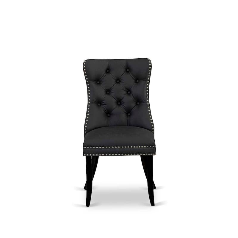 Parsons Dining Chairs Set of 2 - Dark Gray Faux Leather Upholstered Chairs with Nailhead Trim