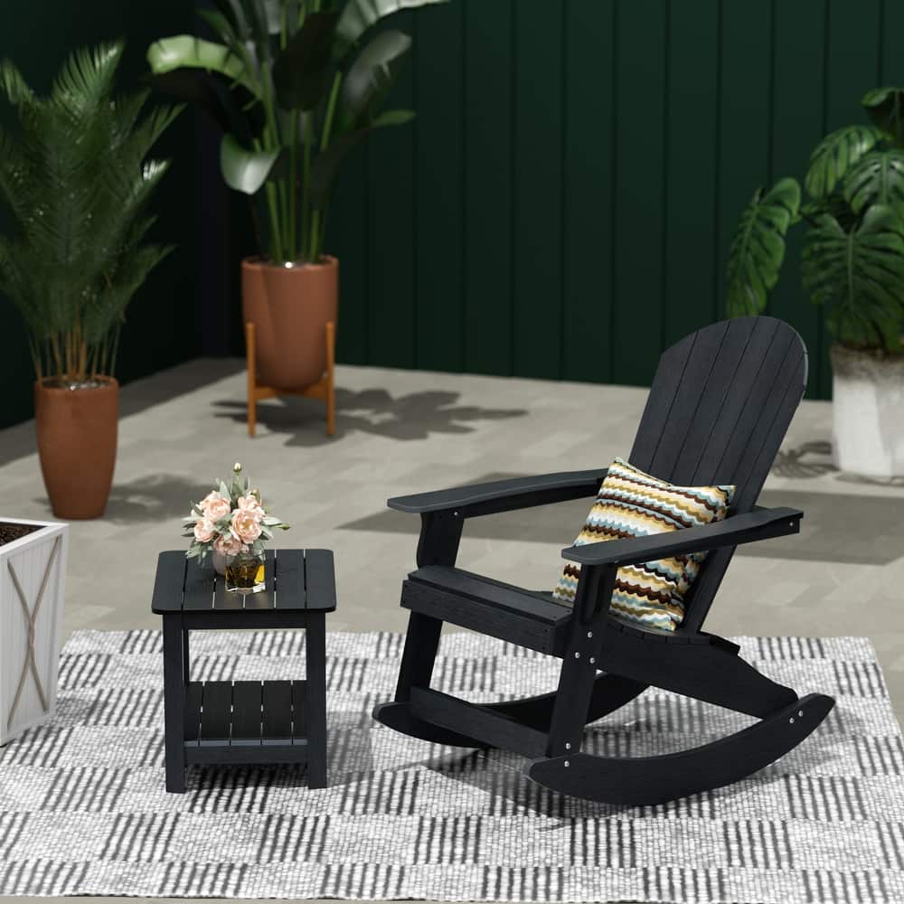 Vineyard HIPS Outdoor Eco-Friendly All Weather Seashell Rocking Adirondack Chair with Side Table (2-Piece Set)