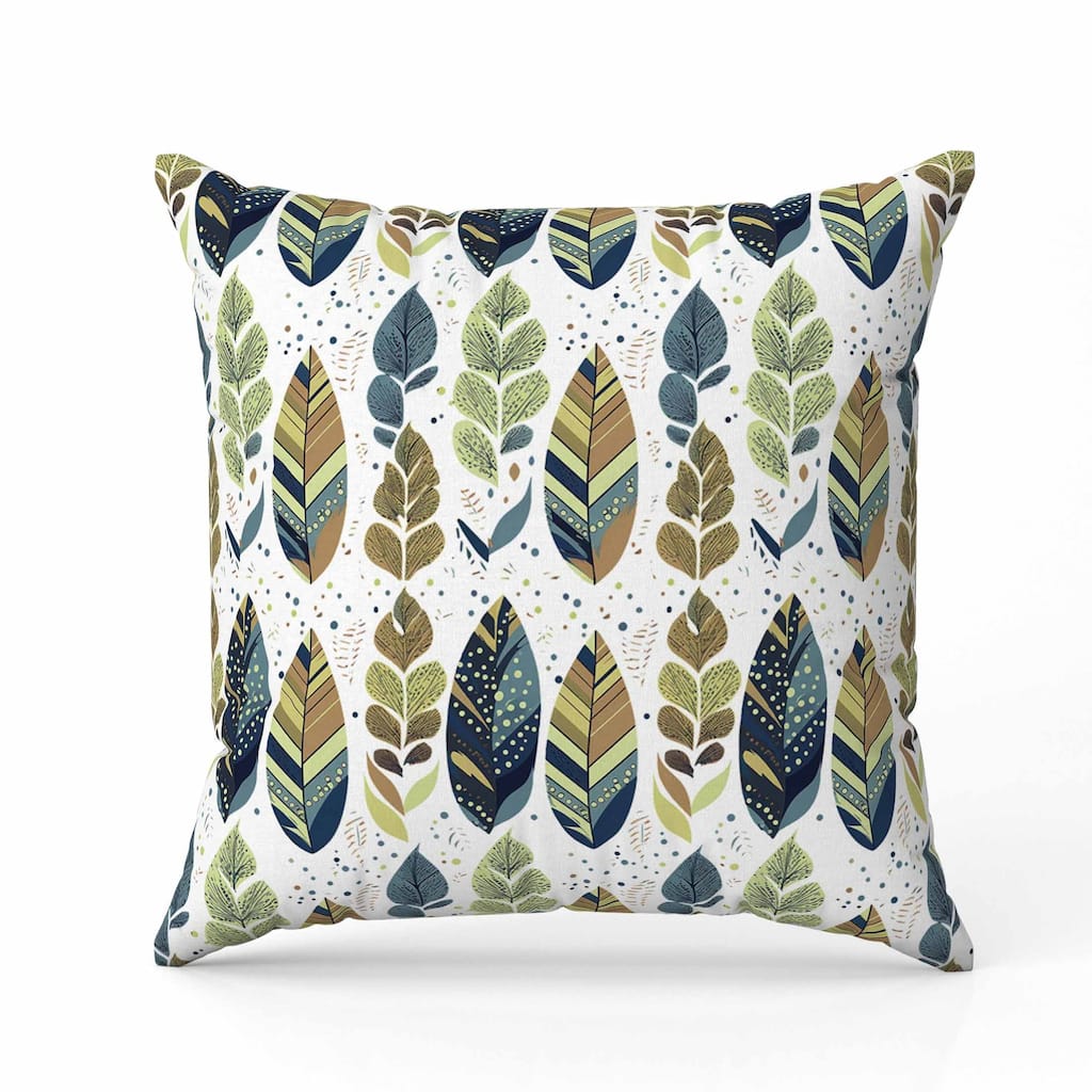 Tribal Leafy Treasures Faux Suede Reversible Throw Pillow Green and Blue