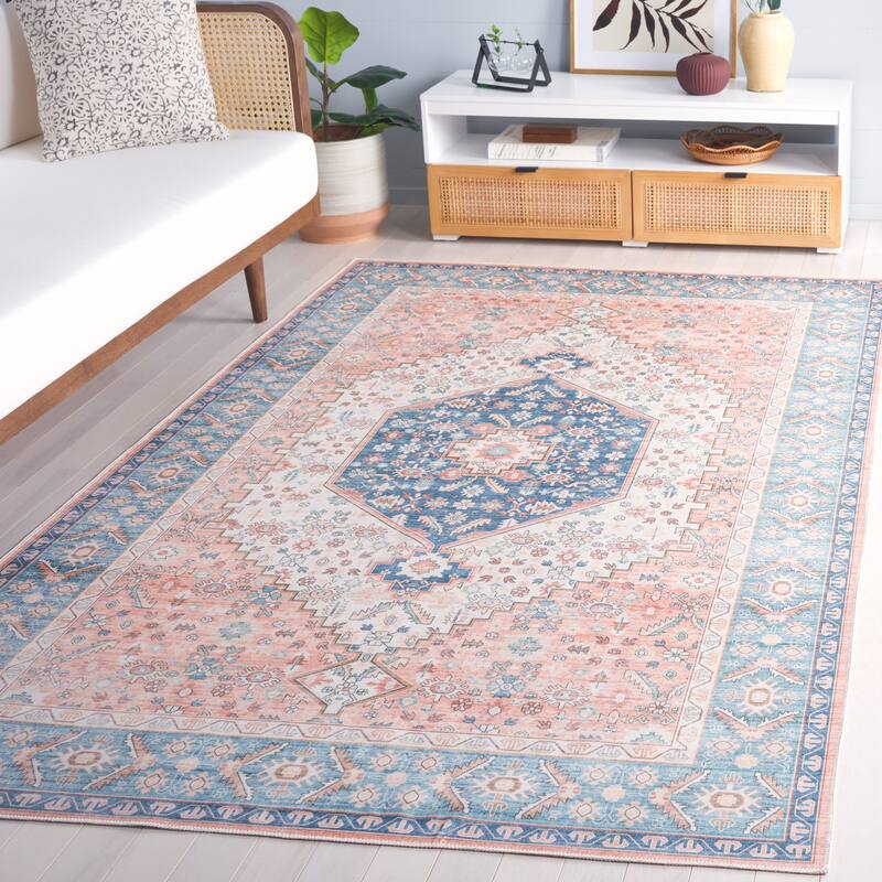 SAFAVIEH Arizona Lieske Machine Washable Slip Resistant Rug - 8' x 10' - Rust/Aqua