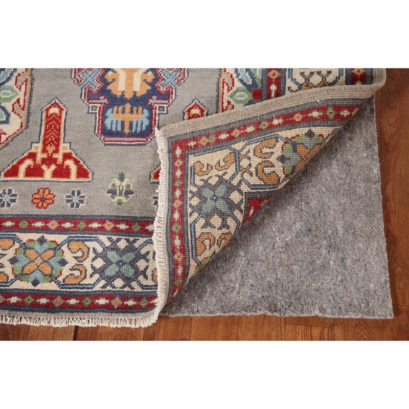 Geometric Kazak Oriental Rug Hand-Knotted Oriental Grey Wool Carpet - 3'6"x 4'10"